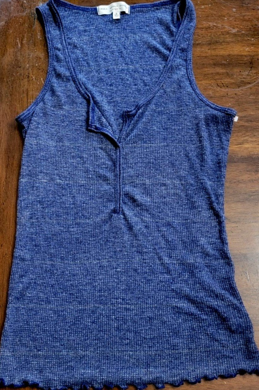 NWOT Truly Madly Deeply SM Ribbed Heather Blue Ruffled Tank Top #112262