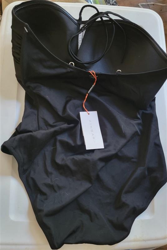 NWT Zingara 12 1Pc MESH Bandeau Halter Swimsuit Black 112384