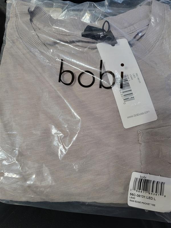 NWT Bobi Large Raw Edge Pocket Tee Shirt Lead Gray 113262