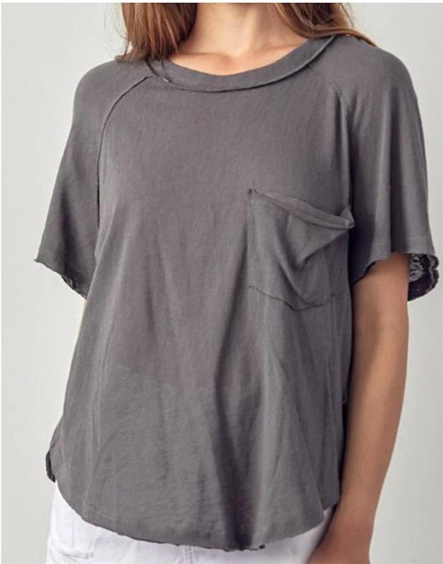 NWT Bobi Large Raw Edge Pocket Tee Shirt Lead Gray 113262