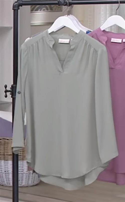 NEW Belle by Kim Gravel M Roll Tab Sleeve Tunic Sage Green 114062