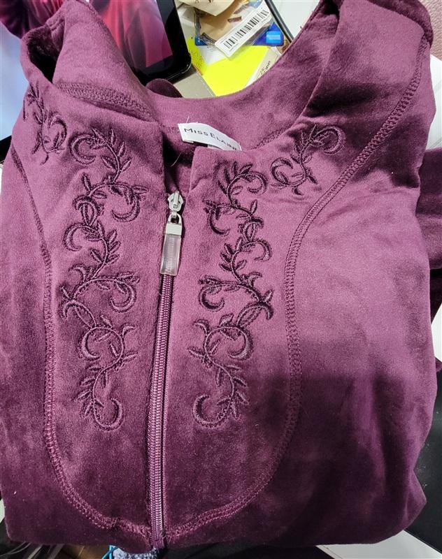 NWt Miss Elaine ZIP VELVET FLEECE Bed Jacket Robe M Purple 114292
