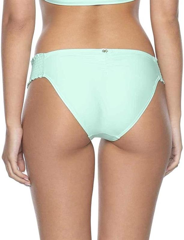 NWT Pilyq L Cabana Blue Solid Smocked Band Cheeky Bikini Swim Bottoms 114679