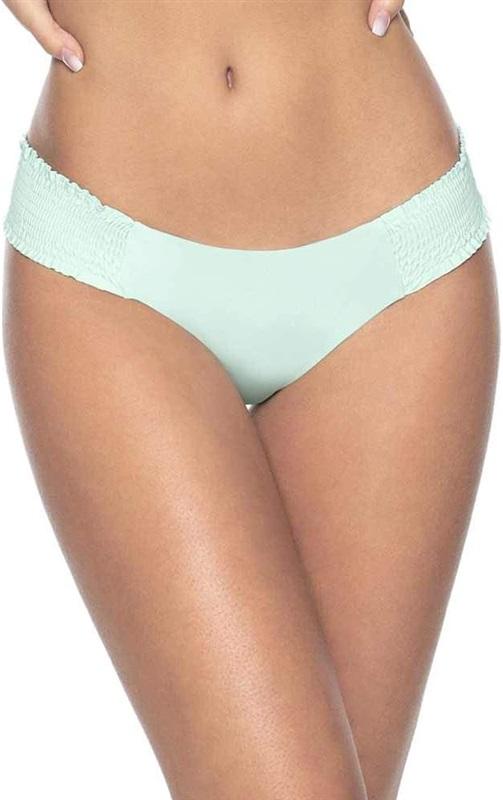 NWT Pilyq L Cabana Blue Solid Smocked Band Cheeky Bikini Swim Bottoms 114679