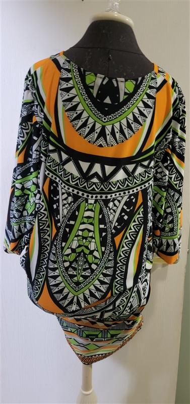 NWOT Hale Bob S Jersey Dress Lace Up V Neck Orange Green 114757