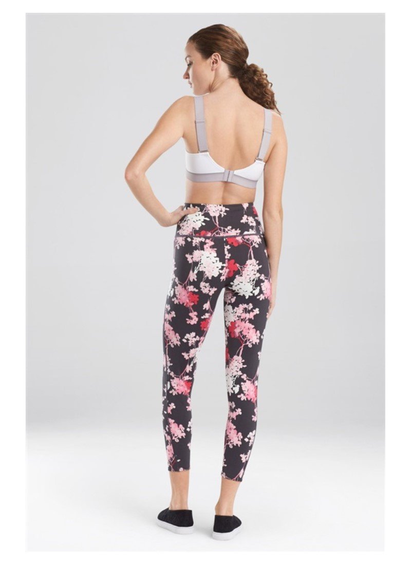 NWT Natori N-Power Printed Athluxury Pants Leggings L Gray Pink Floral 115302