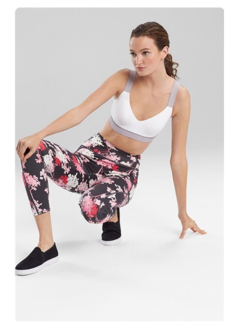 NWT Natori N-Power Printed Athluxury Pants Leggings L Gray Pink Floral 115302