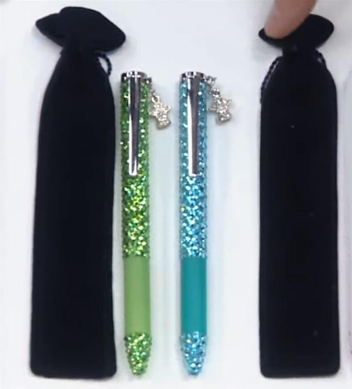 NWT Lori Greiner 2 Crystal Ink Pens Angel Charms Blue & Green 115538