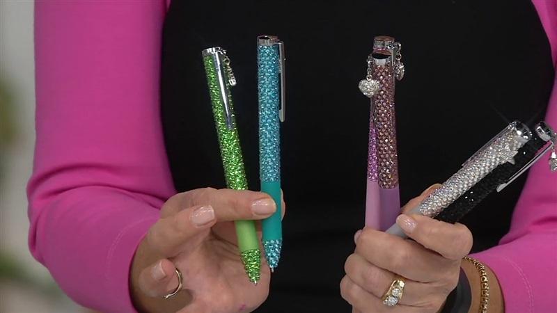 NWT Lori Greiner 2 Crystal Ink Pens Angel Charms Blue & Green 115538