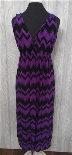 NWT V-Neck Lace Back Chevron Stretch Sundress Maxi Dress L Purple & Black #12