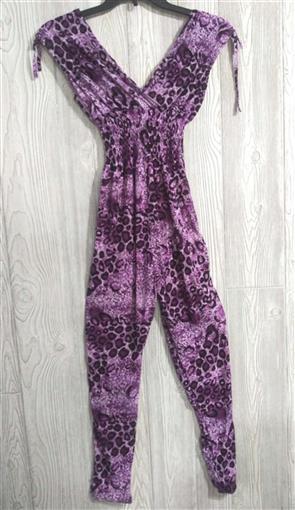 NWT V-Neck Pretty Kitty Purple Black Cheetah Print Stretch Pants Jumpsuit M #12