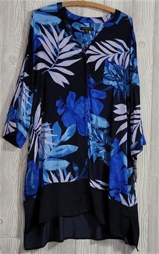 New Donna Karan 3X Blue Leaf Print Woven Button Down Short Sleepshirt #83983