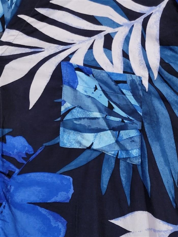 New Donna Karan 3X Blue Leaf Print Woven Button Down Short Sleepshirt #83983