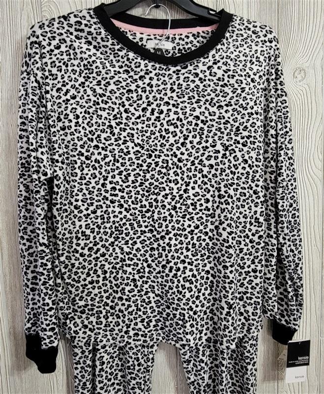 New Kensie 2X Leopard Print Velour Pajama Lounge Set Black & White #84806