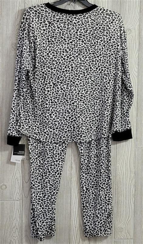 New Kensie 2X Leopard Print Velour Pajama Lounge Set Black & White #84806