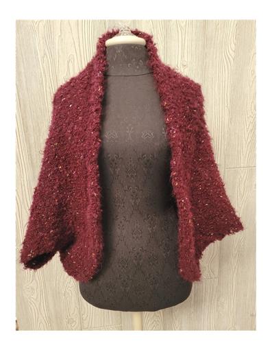 New Dillards Italy Alpaca Blend Knit Shrug Fluffy Sweater Maroon Tweed O/S 87330