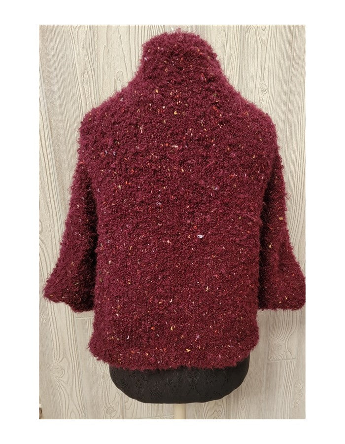 New Dillards Italy Alpaca Blend Knit Shrug Fluffy Sweater Maroon Tweed O/S 87330