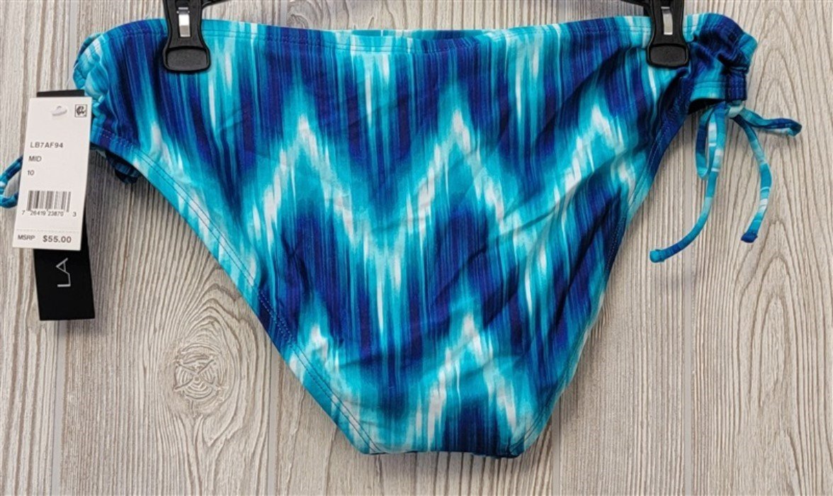 NWT La Blanca Side Tie Hipster Brief Bikini Bottom Size 10 Blue Tie Dye #86655