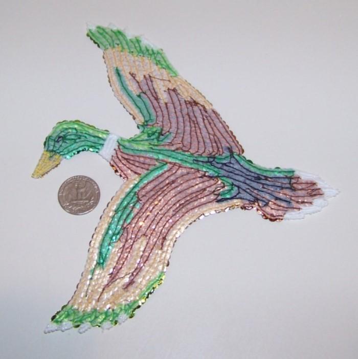 NEW Large Green Brown Mallard Duck Hunting Sequin Applique Patch Free Ship