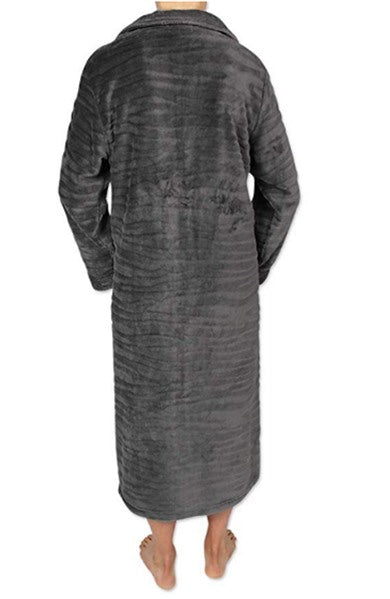 NEW Miss Elaine Jacquard Minky Fleece Short 39" Zipper Robe Charcoal Sz M #68772