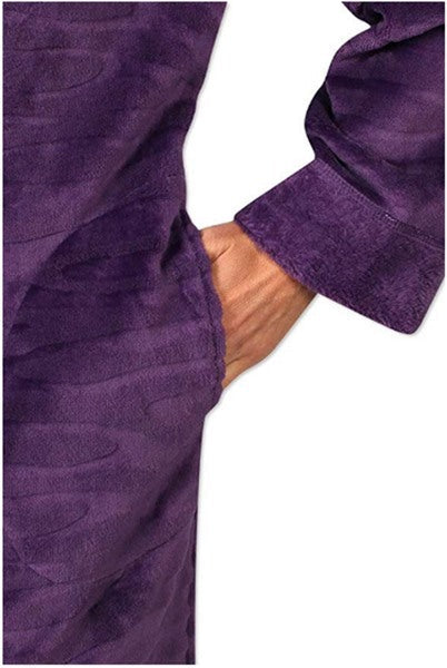 NEW Miss Elaine Jacquard Minky Fleece Long Zipper Robe Purple Plum Sz SM #68786