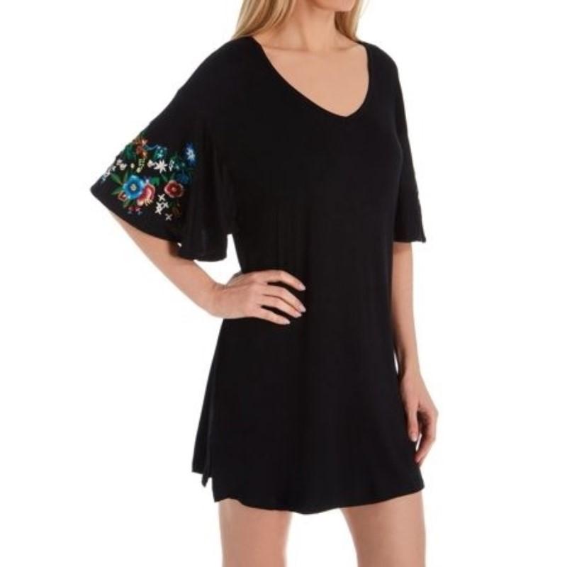 NEW Honeydew Cabana Cutie Top Black Floral Embroidered Sleeves Sz Small #70209