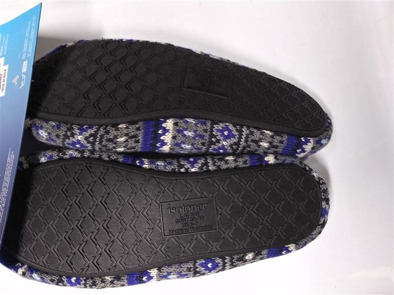 NEW Isotoner Blue Gray Fair Isle Sweater Ballet Slippers w/ Pom Pom MD #76329