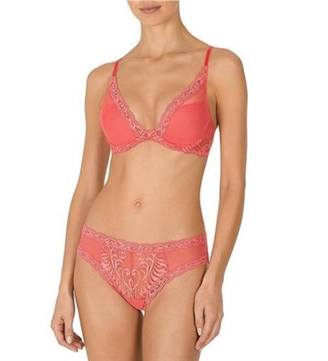 New Natori 34DD Feathers Bra Plunge Contour Style 730023 Melon #76655
