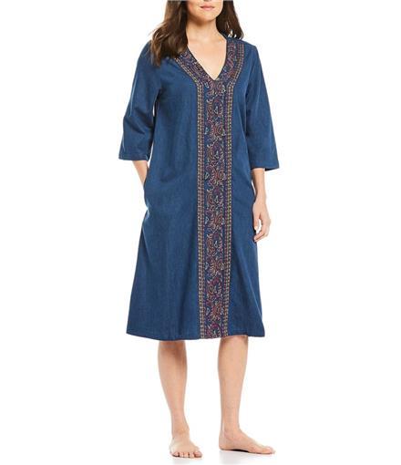 NEW Go Softly SM Patio Dress Kaftan Denim Embroidery Floral #77060