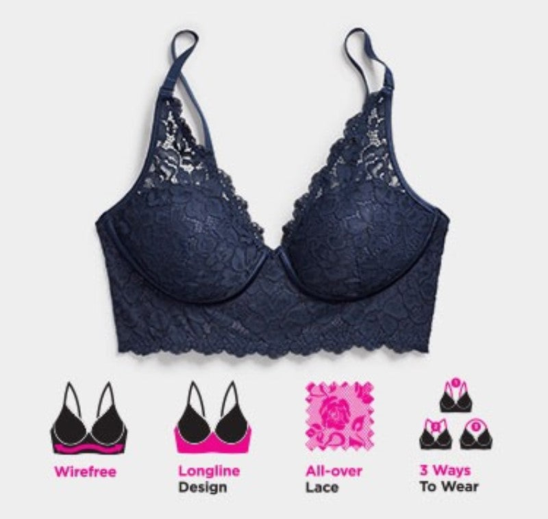 NEW Maidenform 34D Casual Comfort Convertible Lace Bralette DM1188 Blk #77442
