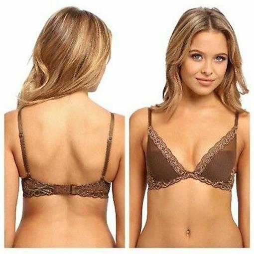 New Natori 32DD Jasper Feathers Bra Plunge Contour Style 730023 Brown 81769