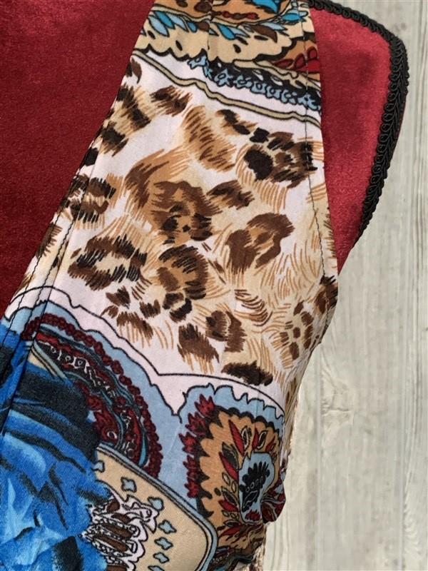 NWT Sibeijiao Deep V Neck Sundress Cheetah Blue Rose Print LG 01