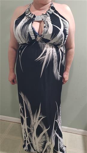 NWT Hawaiian Palms Backless Keyhole Front Sundress Maxi Dress Black White XL 04