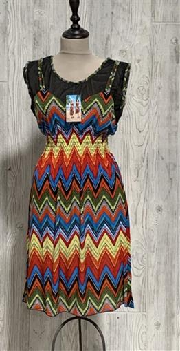 NWT Orange Green Blue Mesh Top Zig Zag Stretch Midi Dress Sundress LG #11