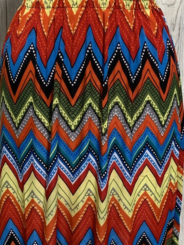 NWT Orange Green Blue Mesh Top Zig Zag Stretch Midi Dress Sundress LG #11