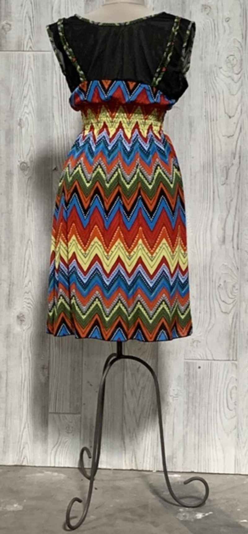 NWT Orange Green Blue Mesh Top Zig Zag Stretch Midi Dress Sundress LG #11