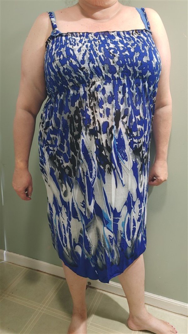 NWT Blue Gray & White Mottled Stretch Gathered Bust Midi Dress Sundress XL #16