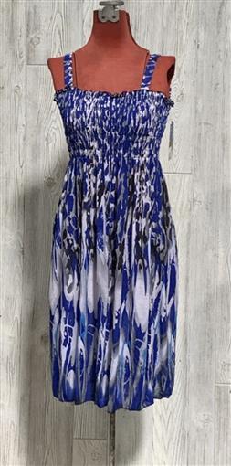 NWT Blue Gray & White Mottled Stretch Gathered Bust Midi Dress Sundress XL #16