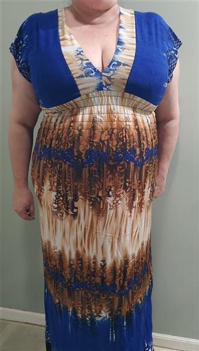 NWT Tahitian Waves Lace Print V-Neck Sundress Maxi Dress Blue XL #18