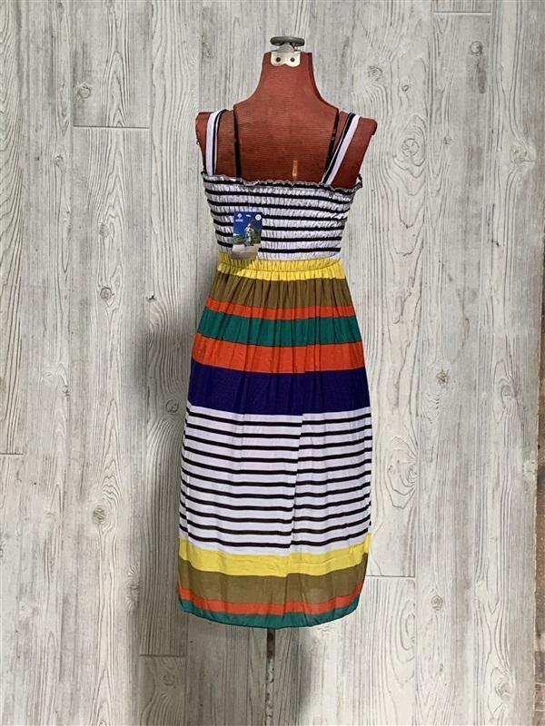 NWT Black & White Multi Color Striped Gathered Bust Stretch Midi Dress XL #18