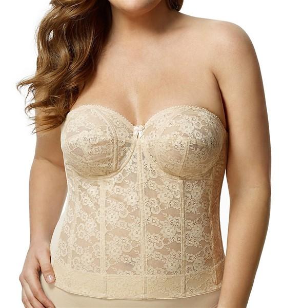 NEW Elila Lace Strapless Longline Bustier Bra 6621 Beige 42F #82602