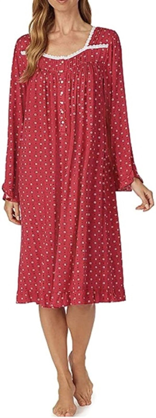 New Eileen West 2X Floral Square Neck Jersey Knit Waltz Nightgown Red #86003