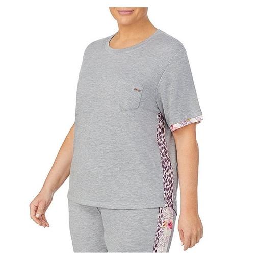 New Kensie 2X Floral & Animal Trim Jersey Knit Coordinating Sleep Top Grey 92947