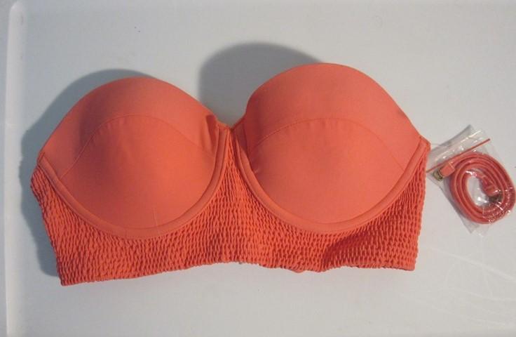 NWOT Tori Praver Coral Ruched Halter M Tie-Back Bikini Swim Top #93227
