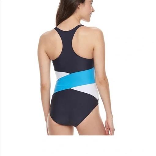 NEW Halitech LG Colorblock Racerback One-Piece Swimsuit Navy Blue & White #94337
