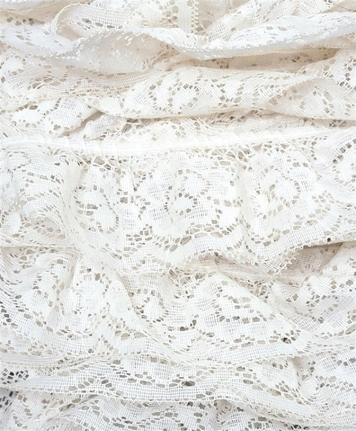 17 Yds Vintage 1980's Sew Easy Ivory Flower Ruffled Lace Trim 2" Wide L23 #94957