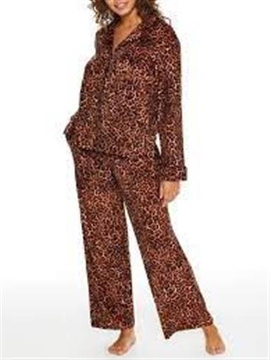 New Donna Karan 1XL Animal Print Long Sleeve Velour Pajama Set 95086