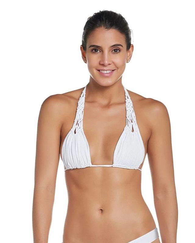 NWT Pilyq Waterlily Isla Halter M Triangle Strappy Bikini Swim Top #96304