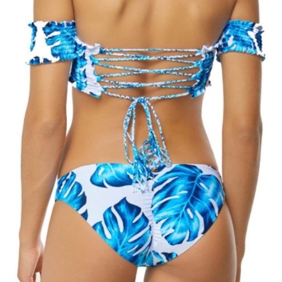 NWT Pilyq Wailea Floral M Smocked Off-Shoulder Bikini Swim Top #96469