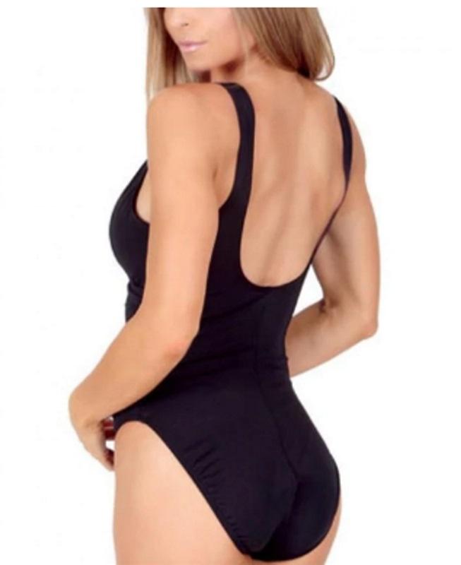 NWT INSTANTFIGURE Sz 14 WRAP ONE-PIECE SWIMSUIT 13443P Black 96521